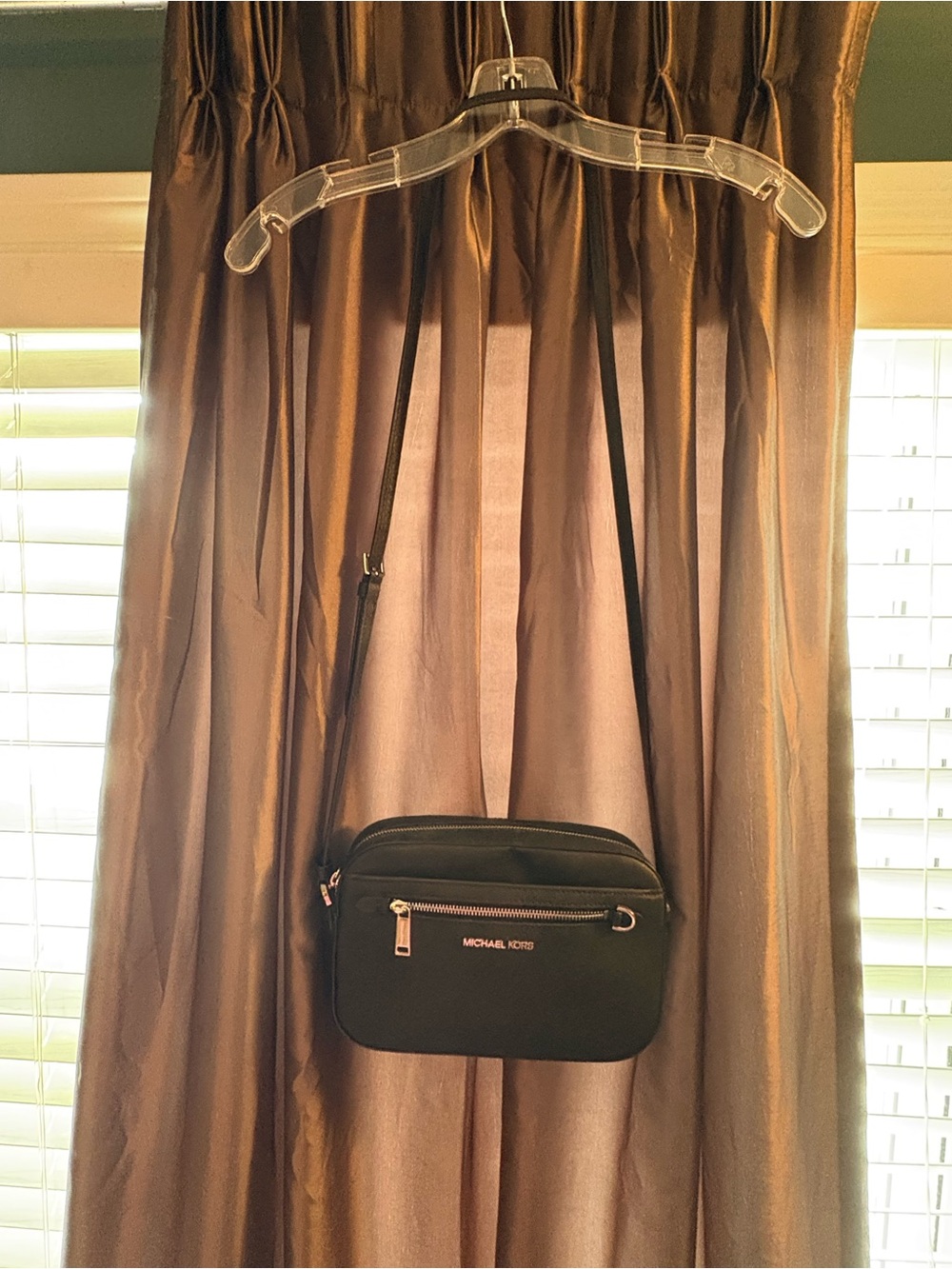 Michael Kors Black Crossbody Camera Bag with Front Zip